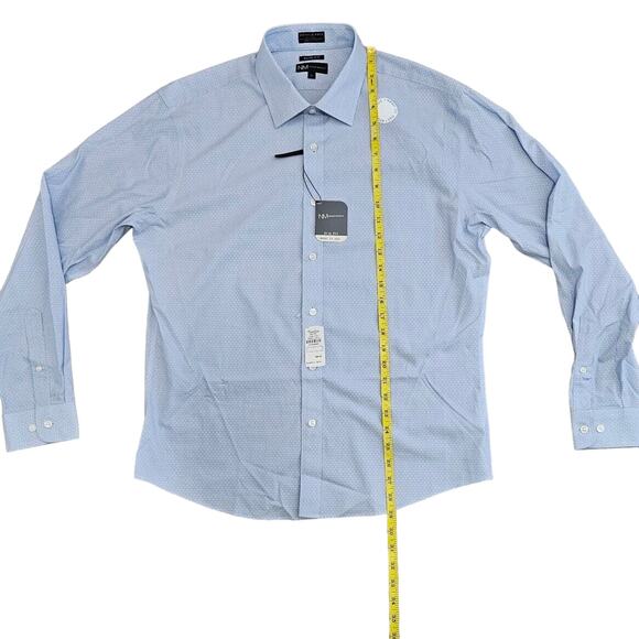 Neiman Marcus (Mens Large) Slim Fit Blue Long-Sleeve Button Dress Shirt Stretch - Picture 7 of 7